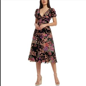 Floral Print Velvet Dress
